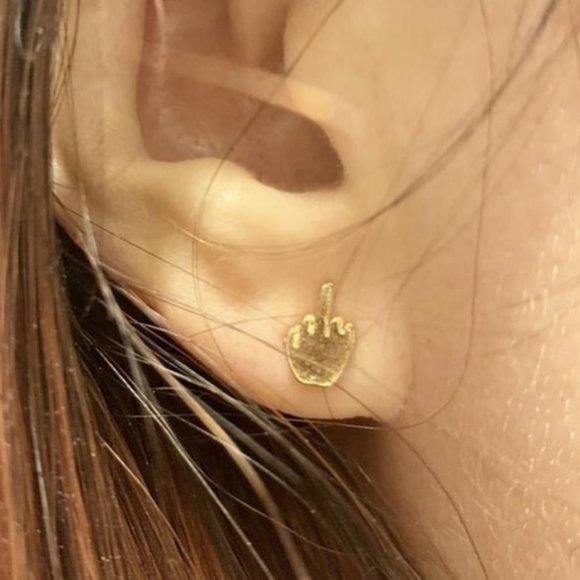thumbnail image 2 of Oak Wood Mddle Fnger Stud Earrngs Everyday Earrngs Smply Clear Desgn Fck You Jewelry 2 of 9